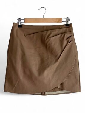 Abercrombie & Fitch Tan Faux Leather Wrap Front Mini Skirt Size S
